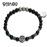 Stainless Steel Horseshoe&Rudder&Cross Natural Onyx&Iron Pyrite Bracelet