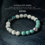 Turquoise Stone Elastic Bracelet Stainless Steel Beaded Bangles Unisex