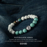 Turquoise Stone Elastic Bracelet Stainless Steel Beaded Bangles Unisex