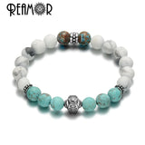 Turquoise Stone Elastic Bracelet Stainless Steel Beaded Bangles Unisex