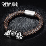 Wild Style Wolf Head Leather Bracelet with Magnet Clasp