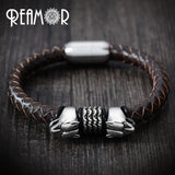 Wild Style Wolf Head Leather Bracelet with Magnet Clasp