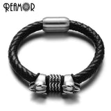 Wild Style Wolf Head Leather Bracelet with Magnet Clasp
