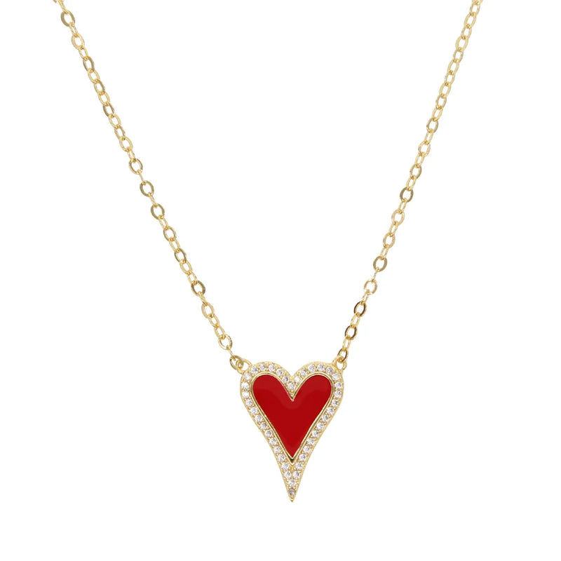 Romantic Heart Pendant Necklace, Red Enamel, Girlfriend Gift