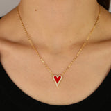 Romantic Heart Pendant Necklace, Red Enamel, Girlfriend Gift