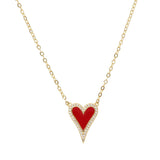 Romantic Heart Pendant Necklace, Red Enamel, Girlfriend Gift