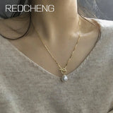 925 Stamp Sea Pearl Necklaces for Women INS Temperament OT Buckle Geometric Enga