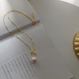 925 Stamp Sea Pearl Necklaces for Women INS Temperament OT Buckle Geometric Enga