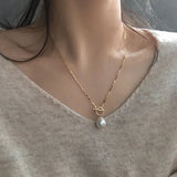 925 Stamp Sea Pearl Necklaces for Women INS Temperament OT Buckle Geometric Enga