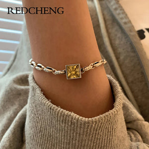 Square Purple Zircon Bracelet for Women - Summer Jewelry