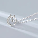 925 Silver Moon Necklace Zircon Crystal Pendant Wedding Jewelry