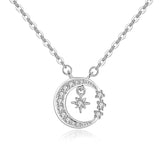 925 Silver Moon Necklace Zircon Crystal Pendant Wedding Jewelry
