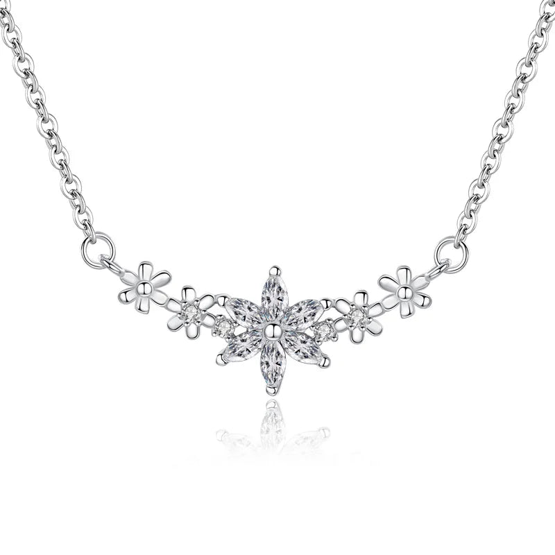 925 Silver Flower Necklace Pendant Women Wedding Christmas
