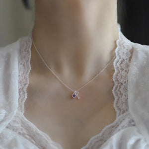 925 Silver Zircon Key Heart Necklace Pendant For Women Wedding Jewelry