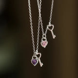 925 Silver Zircon Key Heart Necklace Pendant For Women Wedding Jewelry