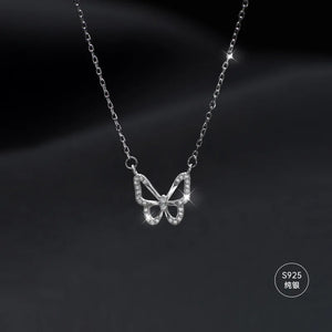 925 Silver Sterling Butterfly Necklace For Women Clavicle Chain