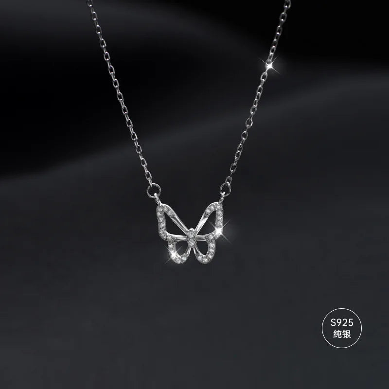 925 Silver Sterling Butterfly Necklace For Women Clavicle Chain