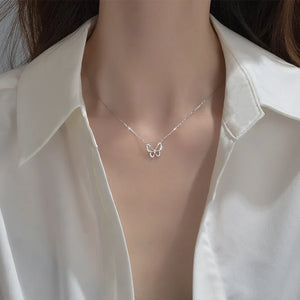 925 Silver Sterling Butterfly Necklace For Women Clavicle Chain