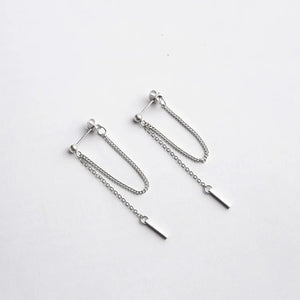 925 Silver Tassel Strip Stud Earrings Women Girl