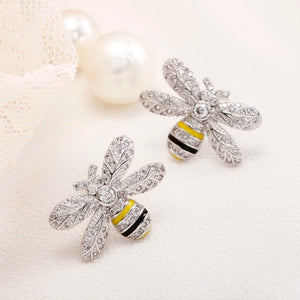 925 Silver Bee Zircon Earrings Lady Jewelry