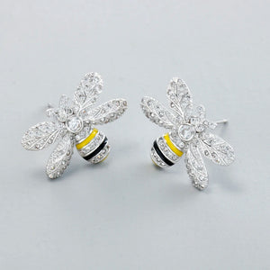 925 Silver Bee Zircon Earrings Lady Jewelry