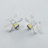 925 Silver Bee Zircon Earrings Lady Jewelry
