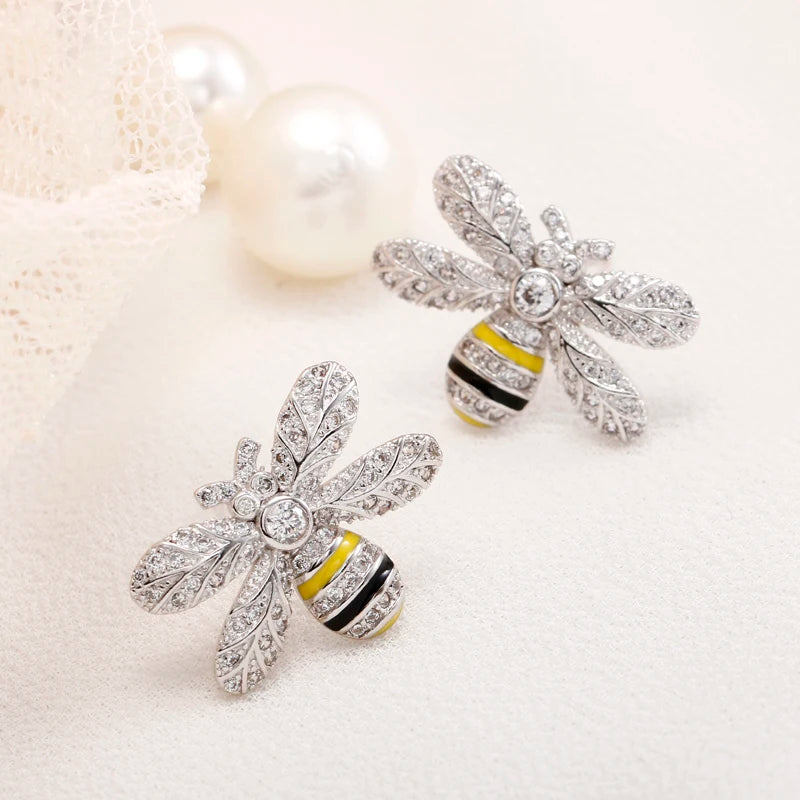 925 Silver Bee Zircon Earrings Lady Jewelry