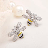 925 Silver Bee Zircon Earrings Lady Jewelry