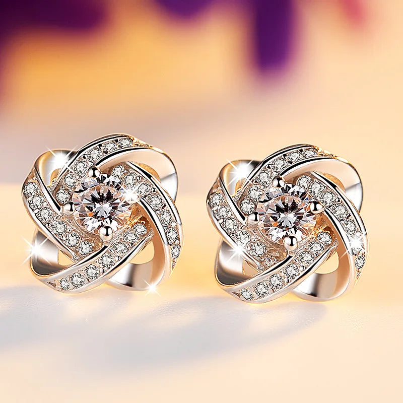 925 Silver Clover Stud Earrings Women's Style Girl Gift