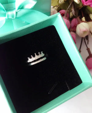 925 Silver Crown Open Rings Women Vintage Style Prevent Allergy