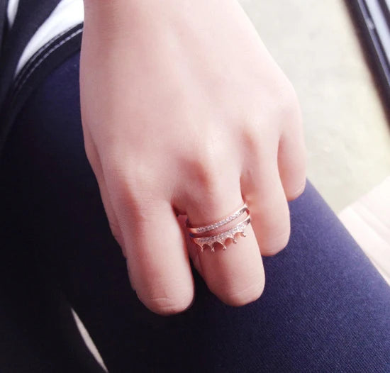 925 Silver Crown Open Rings Women Vintage Style Prevent Allergy