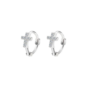 925 Silver CZ Cross Hoop Earrings Women Huggies