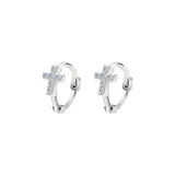 925 Silver CZ Cross Hoop Earrings Women Huggies