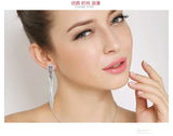 925 Silver CZ Square Wedding Dangle Earrings For Women