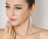 925 Silver CZ Square Wedding Dangle Earrings For Women