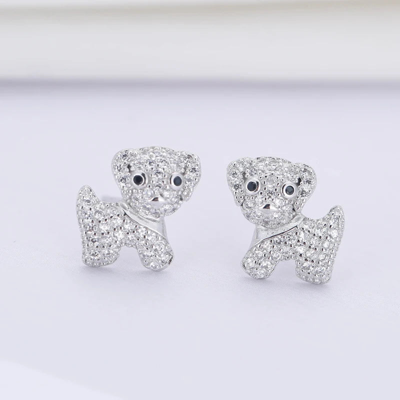 925 Sterling Silver Puppy Stud Earrings For Women