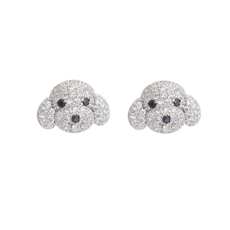 925 Silver Puppy Stud Earrings Women Lady Jewelry