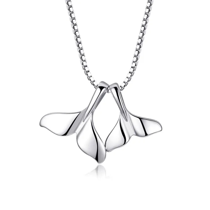 925 Silver Double Tail Necklace Pendant for Women Lady Gift