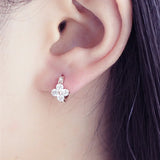 925 Silver Zircon Clover Stud Earrings Women's Gift Jewelry