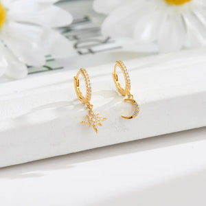 925 Silver Earrings Zircon Star Moon Drop Earrings For Women Gift Jewelry
