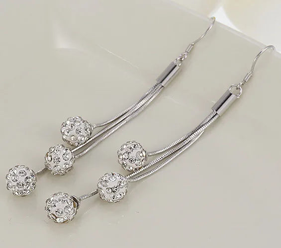 925 Silver Ball Tassel Dangle Earrings Party Jewelry