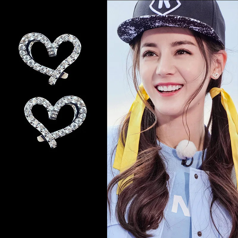 925 Silver Heart zircon Earrings Women Lady Jewelry
