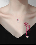 925 Silver Necklace Heart Pendant Red Short Clavicle Necklace for Women