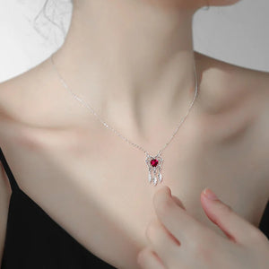 925 Silver Necklace Heart Pendant Red Short Clavicle Necklace for Women