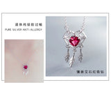 925 Silver Necklace Heart Pendant Red Short Clavicle Necklace for Women