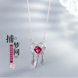 925 Silver Necklace Heart Pendant Red Short Clavicle Necklace for Women