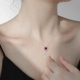 925 Silver Necklace Heart Pendant Red Short Clavicle Necklace for Women