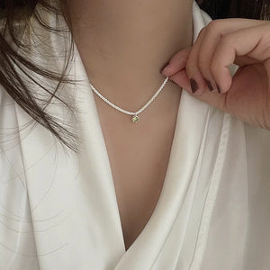 925 Silver CZ Geometric Necklace Clavicle Chain Jewelry