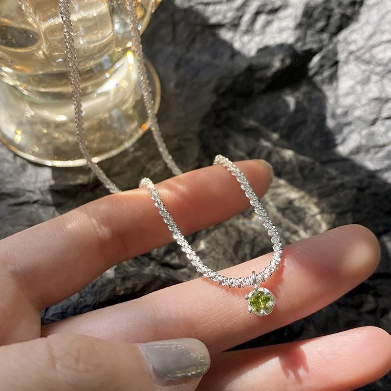 925 Silver CZ Geometric Necklace Clavicle Chain Jewelry