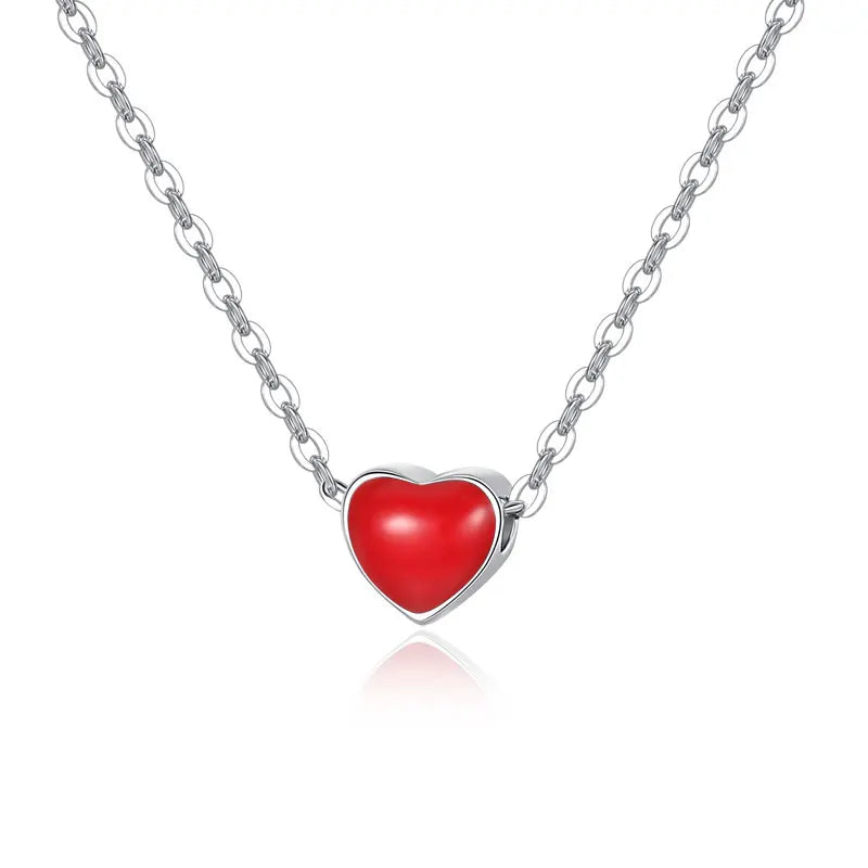 925 Silver Red Heart Necklace Pendant For Women
